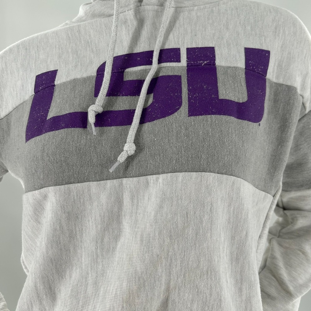 LSU TIGERS CHAMPION REVERSE WEAVE CROPPED PULLOVER HOODIE SMALL‎